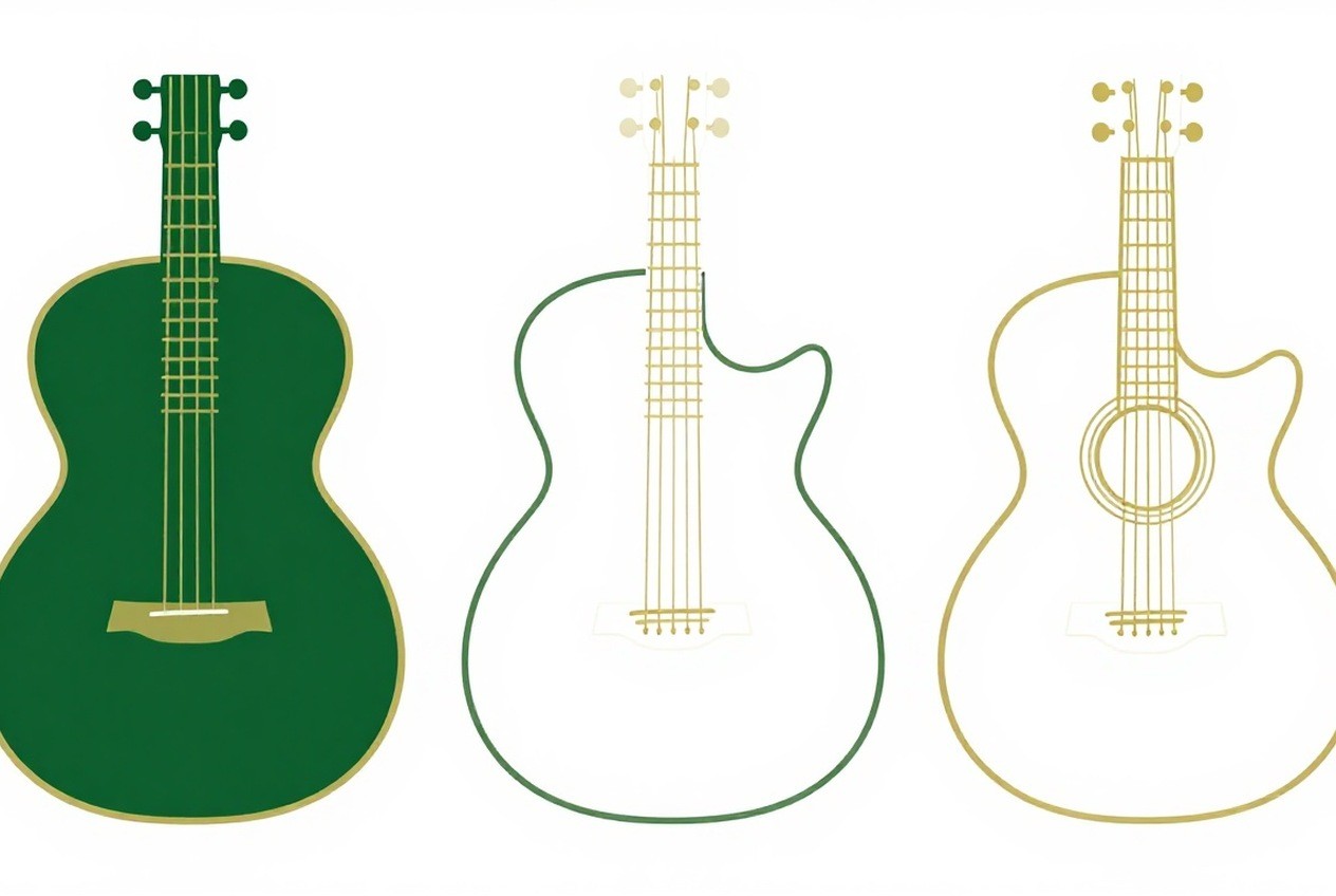 Guitar body sizes compared with a neck profile
